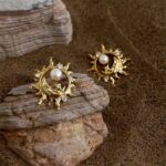 Sun and Moon Original thick plated 18K real gold freshwater pearl zircon earrings retro literary and artistic light luxury 925 silver needle earrings - Image 2