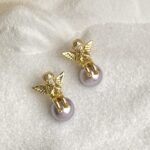 Original thick plated 18K real gold angel pearl stud earrings French romantic light luxury s925 silver needle high-end earrings