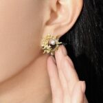 Sun and Moon Original thick plated 18K real gold freshwater pearl zircon earrings retro literary and artistic light luxury 925 silver needle earrings - Image 3