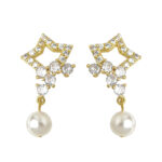 Original thick plated 18K real gold full zircon five-pointed star earrings light luxury S925 silver needle high-end earrings