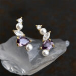 French light luxury designer model! Thick plated 18K real gold color preservation S925 silver needle purple zircon water drop earrings stud earrings - Image 3