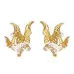 Designer model! Fashionable and high-end plated 18K real gold color retention inlaid zircon butterfly earrings 925 silver needle stud earrings