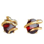 Designer Edition! Artistic and vintage in style  this earrings feature a snake-shaped design, are colored in wine red, and are adorned with zirconia crystals. They are also plated in 18K gold and made of S925 silver. Truly a stylish pair of earrings.