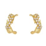 Original thick plated 18k real gold geometric C-shaped texture micro-inlaid zircon earrings light luxury and elegant high-end earrings for women