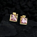 Pink zircon original thick plated 18K real gold color preservation S925 silver needle perfume bottle bow stud earrings small fragrance wind earrings - Image 4