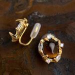 Natural tiger's eye! Designer micro-inlaid zircon electroplated 18K real gold color preservation geometric high-end earrings - Image 5