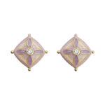 Original 18K real gold enamel drop glaze purple vint pattern stud earrings French light luxury style fashionable and elegant earrings