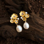 Thick plated 18K real gold baroque freshwater pearl purple zircon flower earrings Fashionable and elegant high-end earrings - Image 5