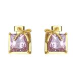 Pink zircon original thick plated 18K real gold color preservation S925 silver needle perfume bottle bow stud earrings small fragrance wind earrings