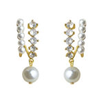 Designer model ~ fashion and high-end sense thick plated 18K real gold glass pearl geometric light luxury earrings zircon earrings for women