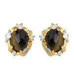 Natural tiger's eye! Designer micro-inlaid zircon electroplated 18K real gold color preservation geometric high-end earrings