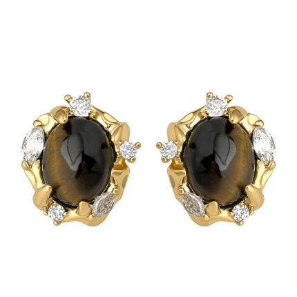 Natural tiger's eye! Designer micro-inlaid zircon electroplated 18K real gold color preservation geometric high-end earrings