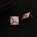 Original 18K real gold enamel drop glaze purple vint pattern stud earrings French light luxury style fashionable and elegant earrings - Image 5