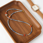 Coral Reef & Starry Sky Natural Aquamarine & Red Agate Clavicle Necklace, 925 Silver Healing Crystal Jewelry - Image 3