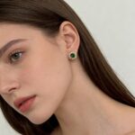 Natural Diopside Halo Stud Earrings, Two Tone 925 Sterling Silver Green Crystal Earrings, Dainty Vintage Style Everyday Jewelry, Gift for Her - Image 2