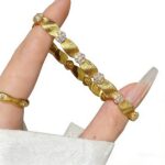 French 24k sand gold zircon-inlaid brushed satin bracelet women's high-end temperament fashion and versatile bracelet - Image 5