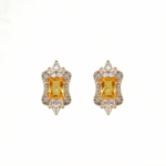 Vintage Natural Citrine Stud Earrings, 925 Silver Paved Design, for Daily & Spiritual Wear