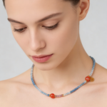 Coral Reef & Starry Sky Natural Aquamarine & Red Agate Clavicle Necklace, 925 Silver Healing Crystal Jewelry - Image 2