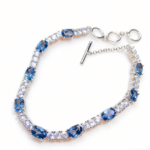 Deep Sea Luxury Style Natural Topaz Bracelet For Daily & Banquet Wear, Deep Sea Blue, Exquisite Pave Setting, 925 Sterling Silver