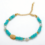 S925 Sterling Silver Natural Amazonite Pearl Bracelet - Azure Coast