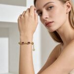 Vintage brushed pigeon egg gemstone bracelet Vintage 24K gold-plated sunflower zircon - Image 2