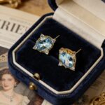 Luxury Vintage Style Natural Aquamarine Stud Earrings, 18K Gold Plated 925 Sterling Silver, March Birthstone Jewelry - Image 3