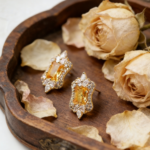 Vintage Natural Citrine Stud Earrings, 925 Silver Paved Design, for Daily & Spiritual Wear - Image 3