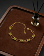 Summer Lime Natural Peridot Bracelet, Double Chain 925 Sterling Silver Gold Plated Gemstone Bracelet, August Birthstone Dainty Jewelry for Women - Image 3