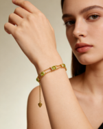 Summer Lime Natural Peridot Bracelet, Double Chain 925 Sterling Silver Gold Plated Gemstone Bracelet, August Birthstone Dainty Jewelry for Women - Image 2
