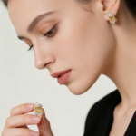 Vintage Natural Citrine Stud Earrings, 925 Silver Paved Design, for Daily & Spiritual Wear - Image 2