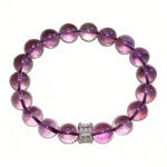 Nine Purple Li Fire Natural Brazilian Amethyst Bracelet, Gradient Purple Crystal Beaded Bracelet with Silver Accent, Spiritual Healing Jewelry for Intuition & Good Fortune
