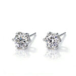 Starburst Luxury Moissanite Stud Earrings for Daily Wear & Gift, Silver White Six-Prong Setting 925 Sterling Silver Earrings