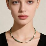 Freshwater Pearl & Natural Stone Beaded Necklace & Bracelet, Maillard Style Green Spot Stone Sweater Chain - Daily & Party Wear, Autumn/Winter Outfit, Green-White-Gold Color Scheme - Image 4