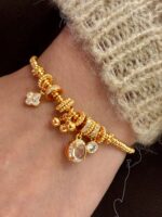 24k sand gold white zircon pigeon egg four-leaf clover coil wrapping bracelet fashion jewelry - Image 4