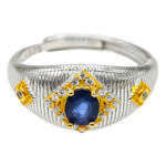 Royal Style 925 Silver Natural Sapphire Ring - Two-Tone Gold Accent Gemstone Jewelry