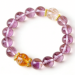 Luxury Spiritual Style Natural Crystal Bracelet with Amethyst, Citrine and Clear Crystal for Daily Wear, Energy Enhancement and Stress Relief - Purple, Yellow and Clear, Hand-Strung Craft