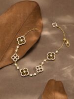 Tiger's eye stone four-leaf clover bracelet light luxury niche exquisite high-end sense diamond five-flower hand ornament silver women's model - Image 4