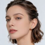 Copper-plated 18K gold crown zirconia pearl earrings with S925 silver posts and open backs - Image 3