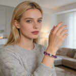 Nine Purple Li Fire Natural Brazilian Amethyst Bracelet, Gradient Purple Crystal Beaded Bracelet with Silver Accent, Spiritual Healing Jewelry for Intuition & Good Fortune - Image 2