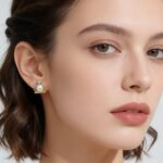 Copper-plated 18K gold crown zirconia pearl earrings with S925 silver posts and open backs - Image 2