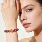 Luxury Spiritual Style Natural Crystal Bracelet with Amethyst, Citrine and Clear Crystal for Daily Wear, Energy Enhancement and Stress Relief - Purple, Yellow and Clear, Hand-Strung Craft - Image 3