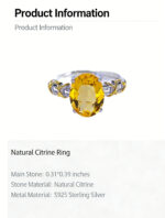 Luxury Minimalist Oval Natural Citrine Ring for Daily & Formal Occasions Yellow Prong Setting S925 Sterling Silver Ring - Image 4