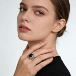 European and American personalized hollow natural black spinel ring set with S925 sterling silver vintage natural stone ring - Image 3