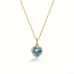 Luxury Minimalist Original Heart-shaped Natural Sky Blue Zircon Necklace for Daily, Commute & Date Wear, Hand-set Bezel Setting, S925 Silver Base with 18K Gold Plating
