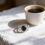 European and American personalized hollow natural black spinel ring set with S925 sterling silver vintage natural stone ring - Image 2