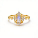 Vintage Style 925 Silver Plated 18K Gold Natural Blue Moonstone Ring - Colorful Gemstone Jewelry