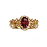 Popular natural garnet ring S925 silver inlaid center stone 4*6