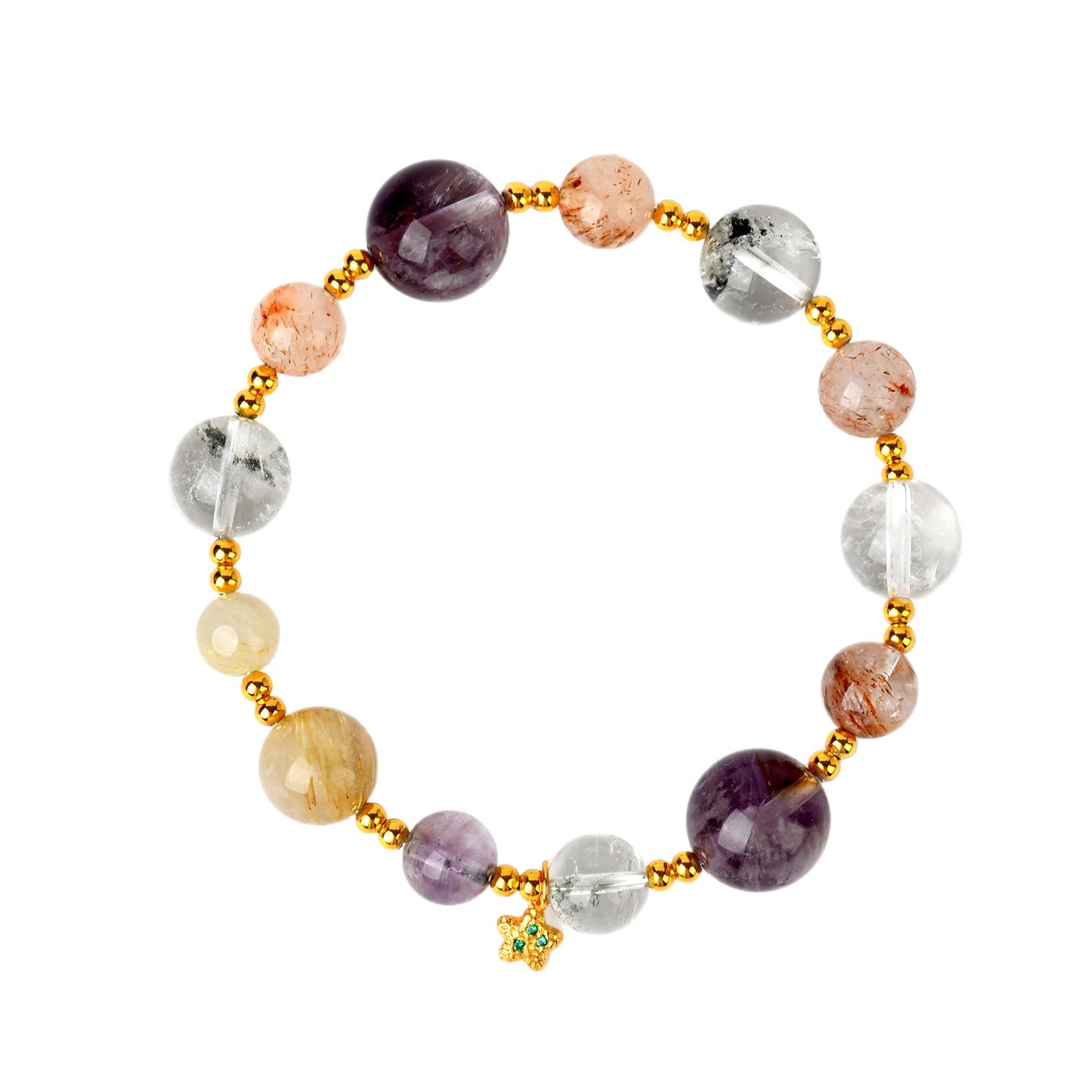 O1CN0106iI2f22y9zLp2KYn_2256127188-0-cib.jpg Mountain Wild Natural Crystal Bracelet - S925 Silver, Amethyst & Black Gold Super Seven, Healing Crystal Jewelry for Women - Image 1