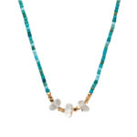 S925 Pure Silver Natural Turquoise and White Crystal Necklace for Women - Luxurious High-End Beaded Collar
