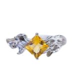 Dainty Natural Citrine Ring, Square Cut Inlaid in S925 Sterling Silver